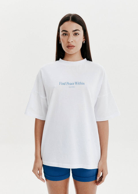 Find Peace Within T-Shirt- White/Blue